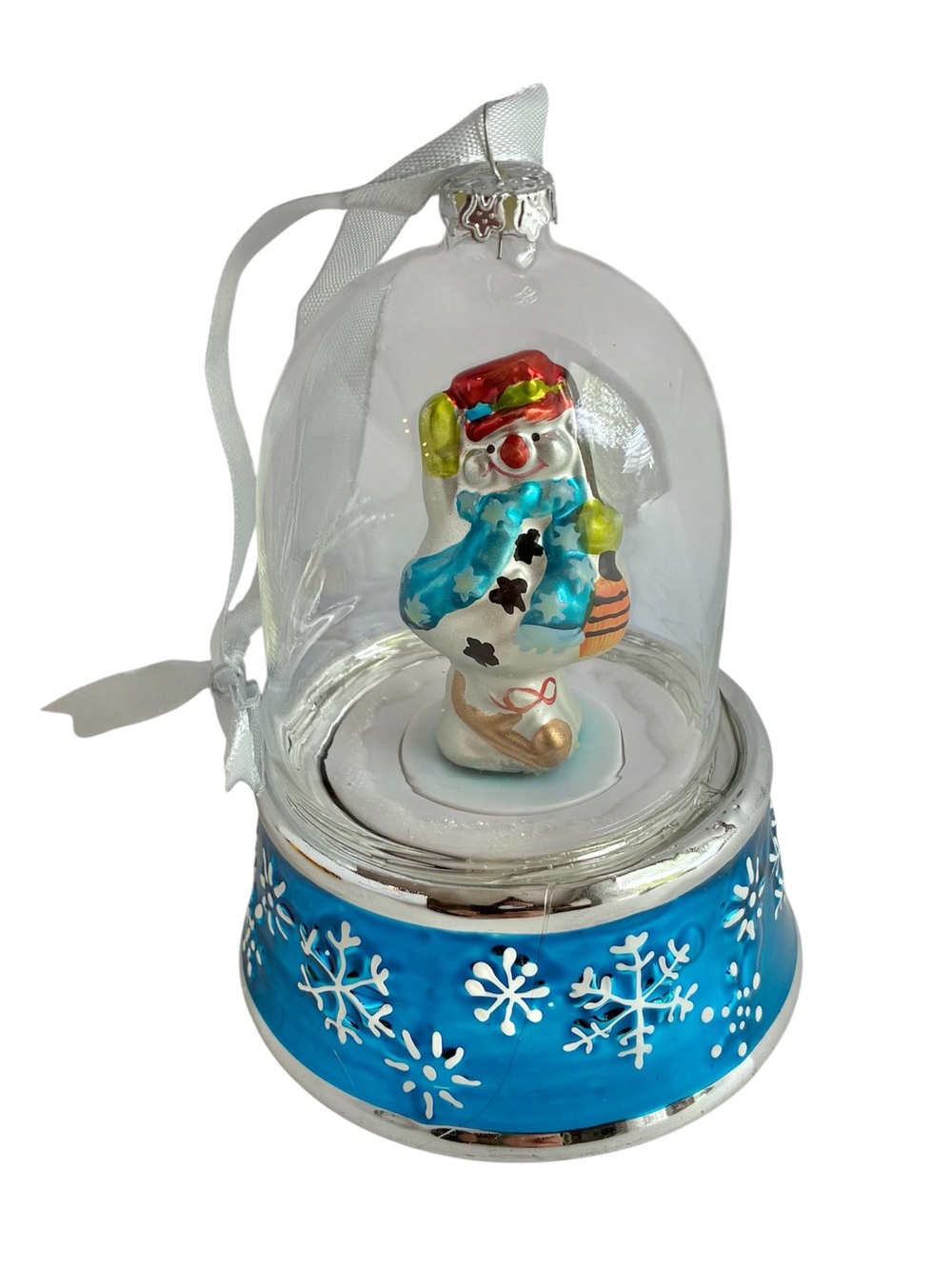 Mr Christmas Porcelain Snowman Glass Musical Wind Up Ornament “Jingle Bells”